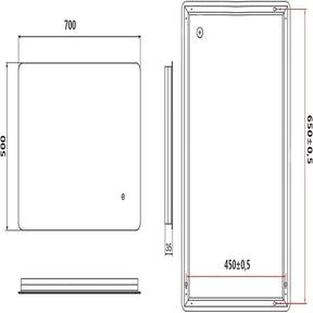 SONNI Espejo de Baño con Luz LED con Interruptor Tátil 70x50 cm Blanco Frío IP44 Espejo de Pared de Ahorro de Energía