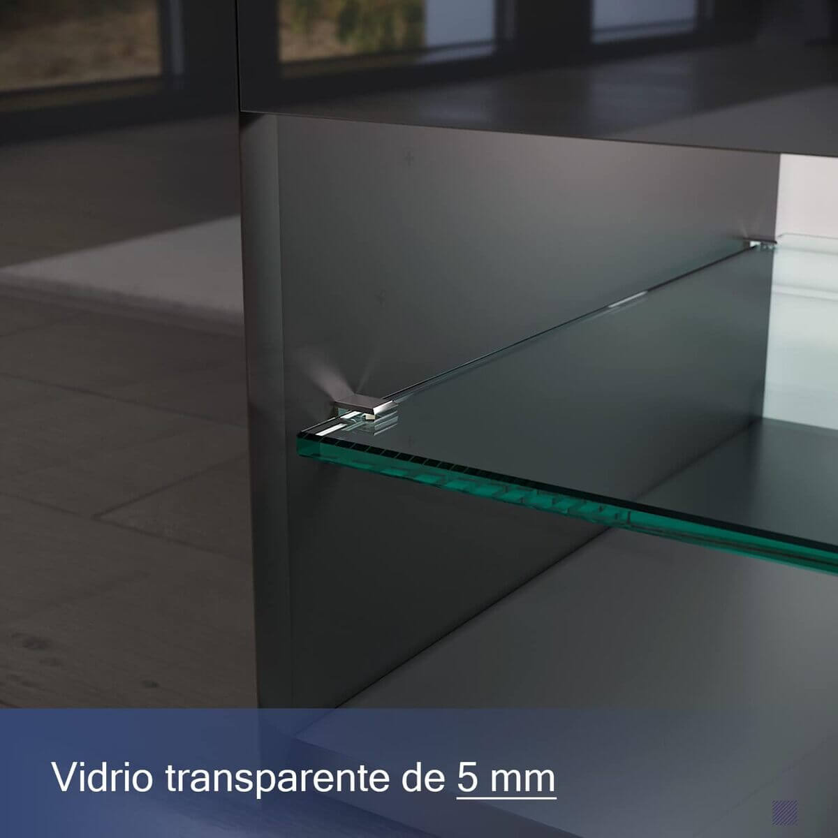 SONNI Mueble TV Negro Brillo con Luces LED 12 Colores LED,Mesa de Salón para TV Estantes de Cristal 135 cm