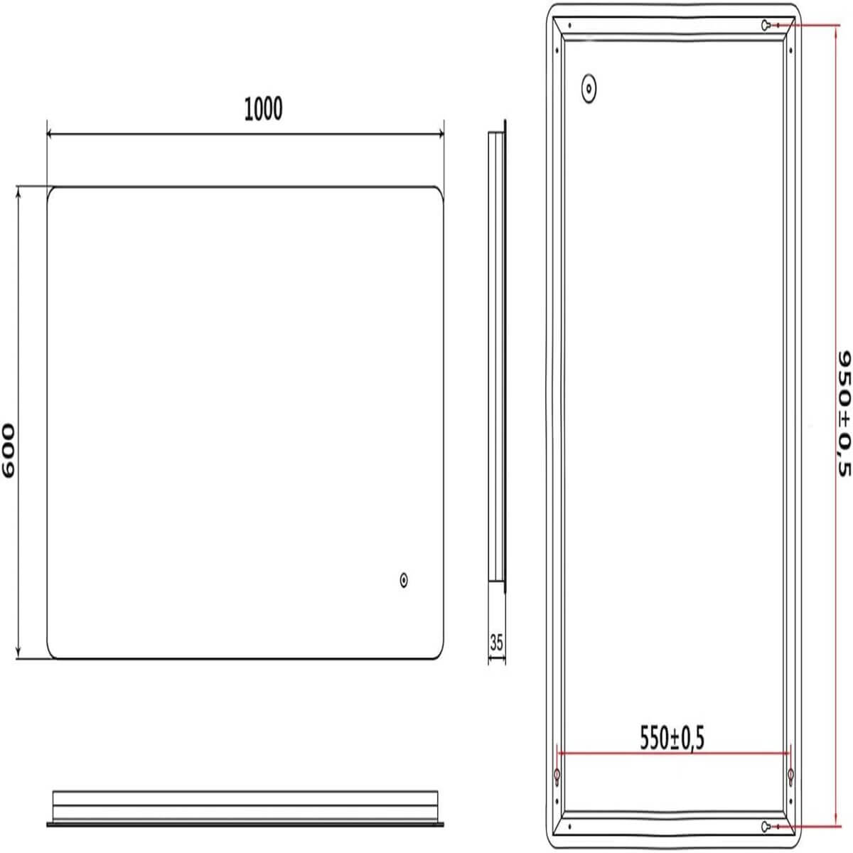 SONNI Espejo de Baño LED 100x60cm, Espejo con Iluminación Blanco Frío Función antiniebla, Espejo de Pared, Interruptor Táctil, Esquina Redonda
