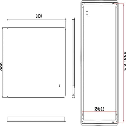 SONNI Espejo de Baño LED 100x60cm, Espejo con Iluminación Blanco Frío Función antiniebla, Espejo de Pared, Interruptor Táctil, Esquina Redonda