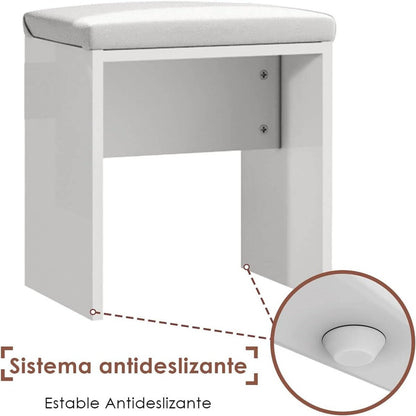 SONNI Mesa Maquillaje con Luz con Espejo y Taburete, Tocador Maquillaje con Luz, Tocador Blanco con 4 Estantes,108x40x140cm