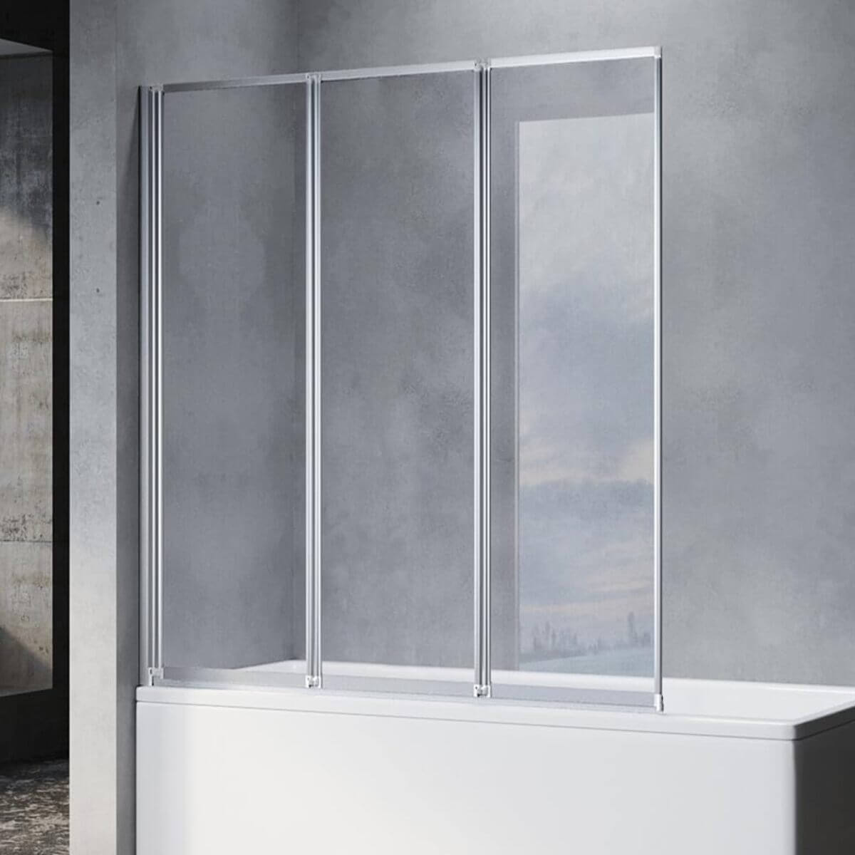 Sonni Mampars Bañera Plegable 3 Hojas Cristal Templado de 6mm con Recubrimiento Nano de Dos Lados, Mamparas de bañera Perfil Aluminio, 130 x 140 cm