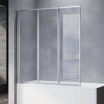 Sonni Mampars Bañera Plegable 3 Hojas Cristal Templado de 6mm con Recubrimiento Nano de Dos Lados, Mamparas de bañera Perfil Aluminio, 130 x 140 cm