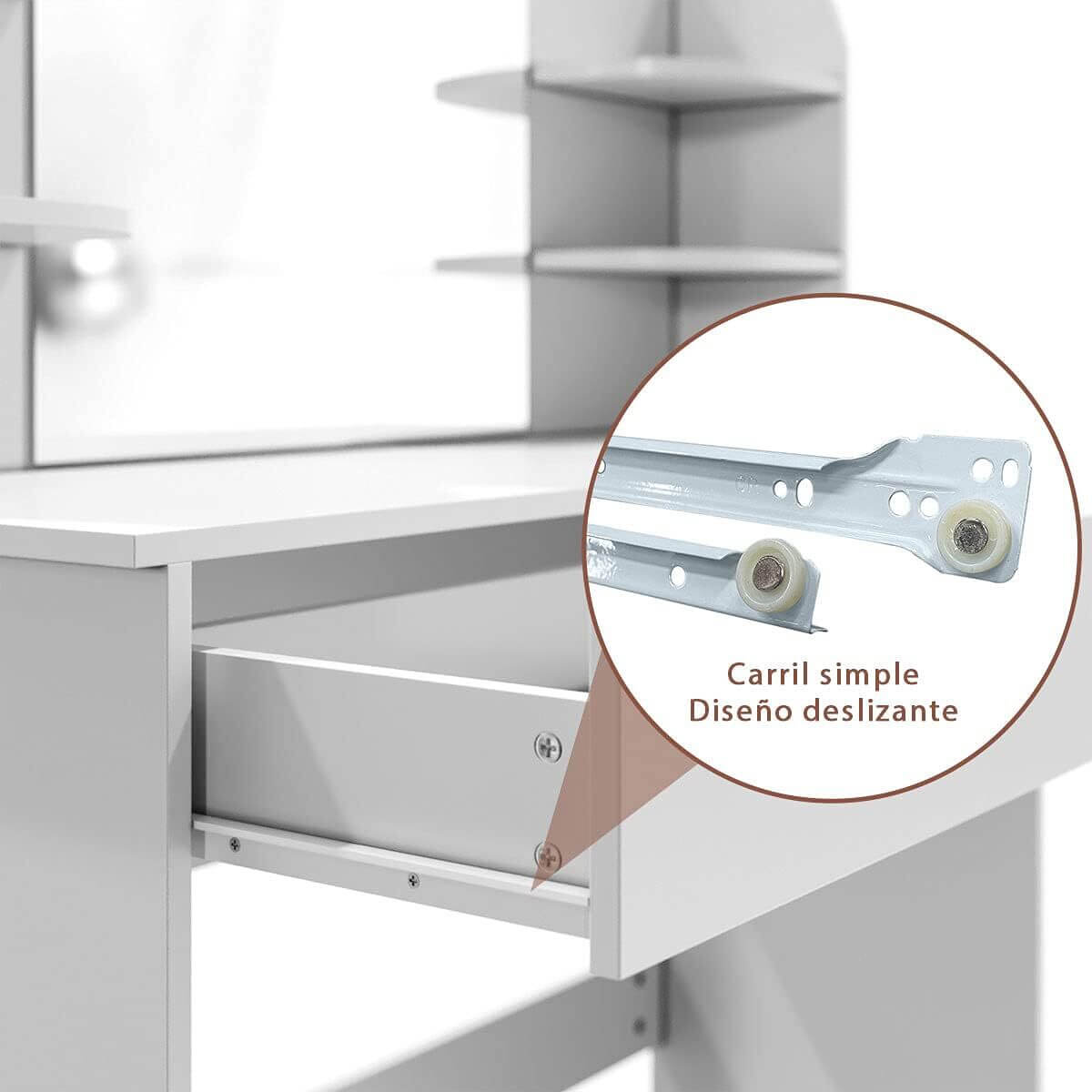 SONNI Mesa Maquillaje con Luz con Espejo y Taburete, Tocador Maquillaje con Luz, Tocador Blanco con 4 Estantes,108x40x140cm