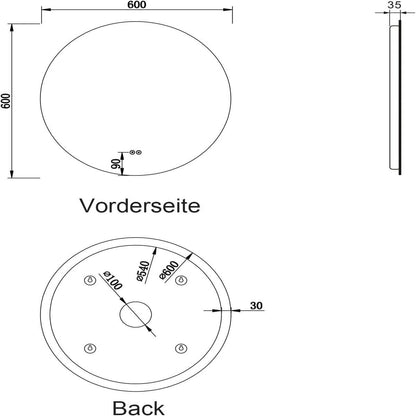 SONNI Espejo Baño con Luz Regulable 3 Colores Antivaho 60x60/ 80x80 cm Espejo Baño LED Redondo Pared con Interruptor Táctil IP65