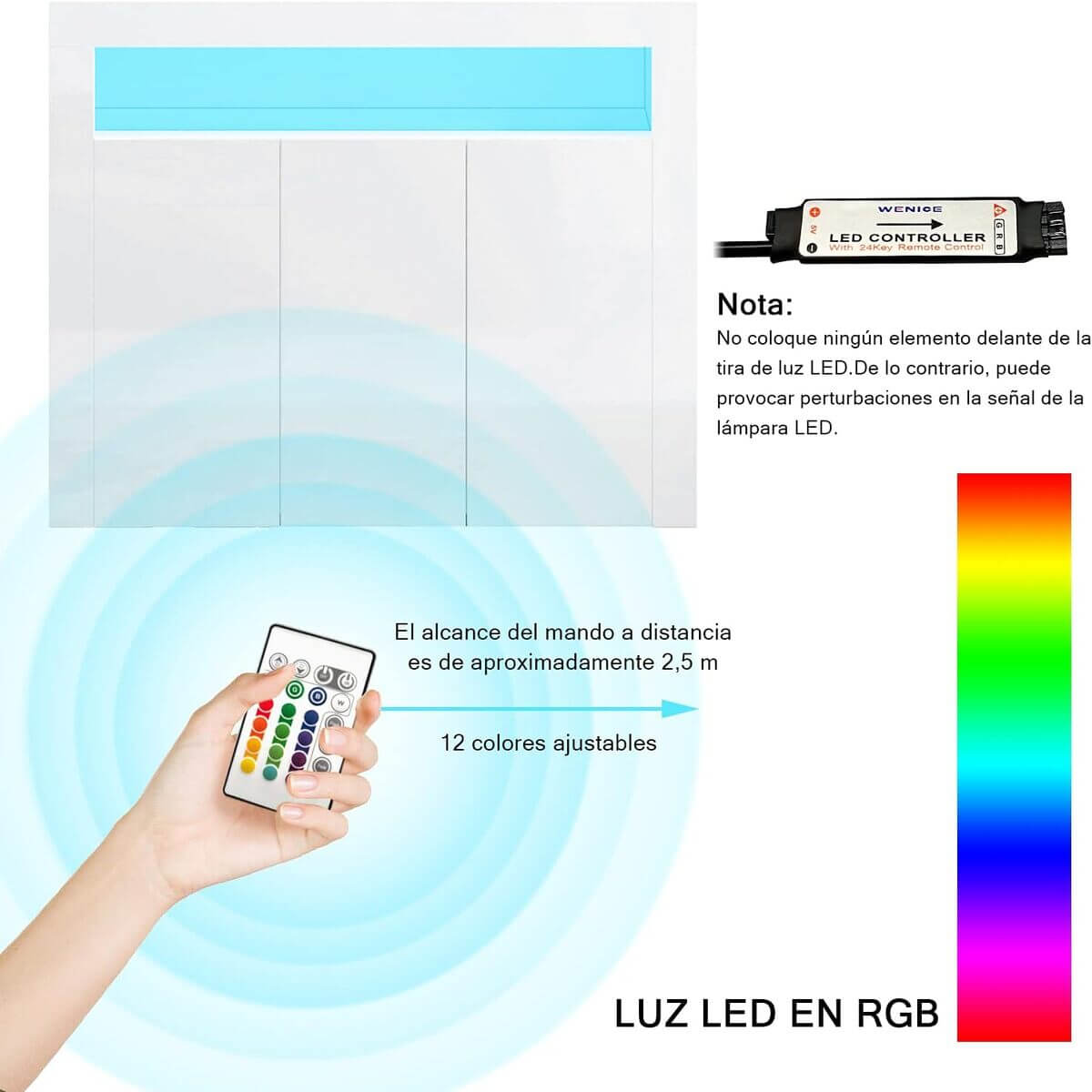 SONNI Aparador Blanco Brillo con 3 Puertas,Mueble Comedor Brillante con Iluminación LED 116x35x93cm,Armario Entrada para Salón/Cocina