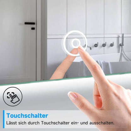 SONNI Espejo de Baño con Luz LED con Interruptor Tátil 70x50 cm Blanco Frío IP44 Espejo de Pared de Ahorro de Energía