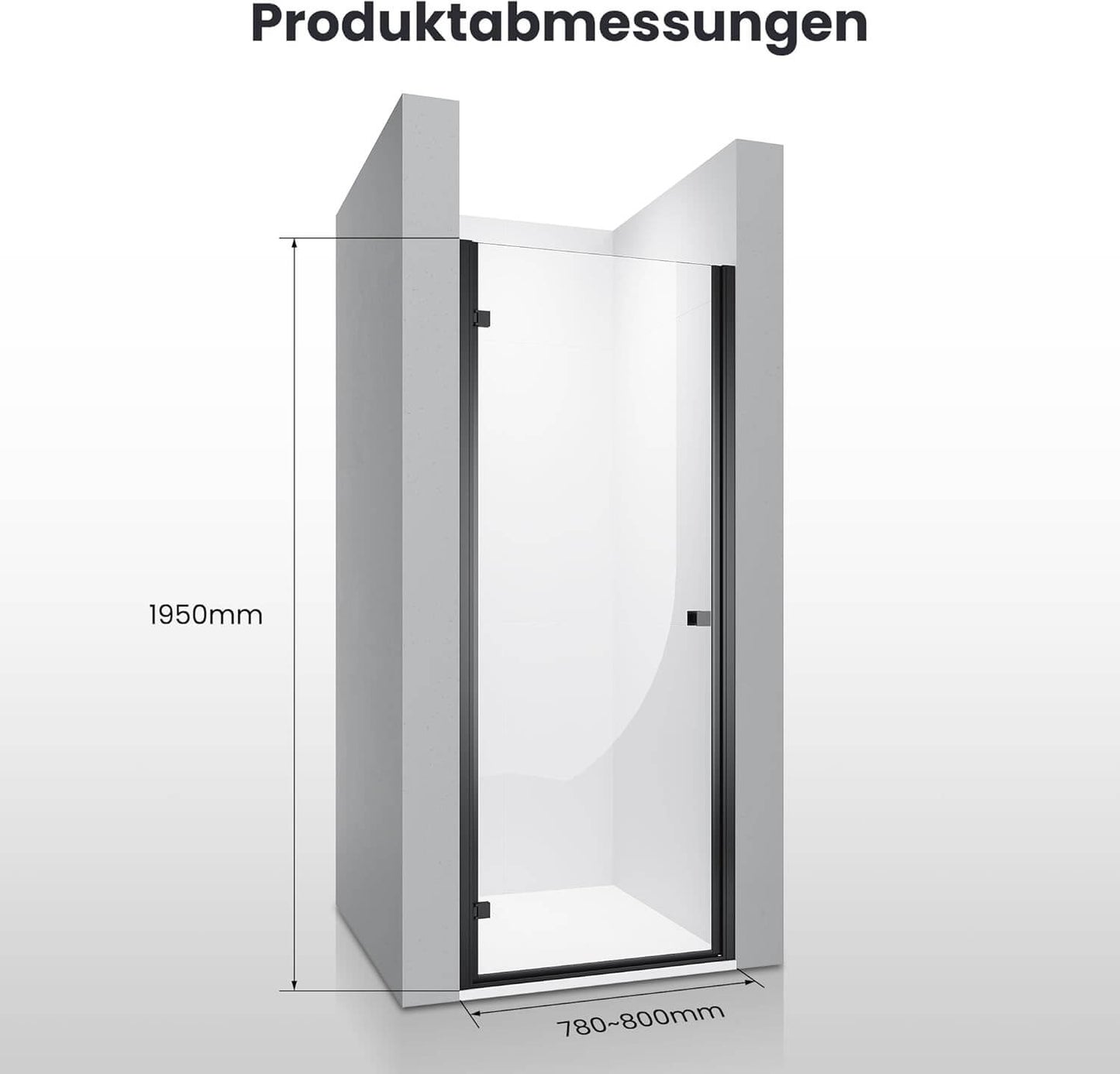 SONNI Puerta de ducha Puerta de ducha Puerta de ducha Negro 6 mm Vidrio templado Barra de protección al agua Atracción magnética