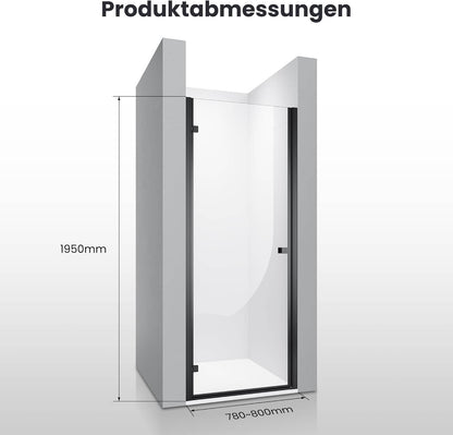 SONNI Puerta de ducha Puerta de ducha Puerta de ducha Negro 6 mm Vidrio templado Barra de protección al agua Atracción magnética