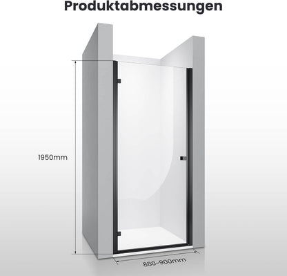 SONNI Puerta de ducha Puerta de ducha Puerta de ducha Negro 6 mm Vidrio templado Barra de protección al agua Atracción magnética