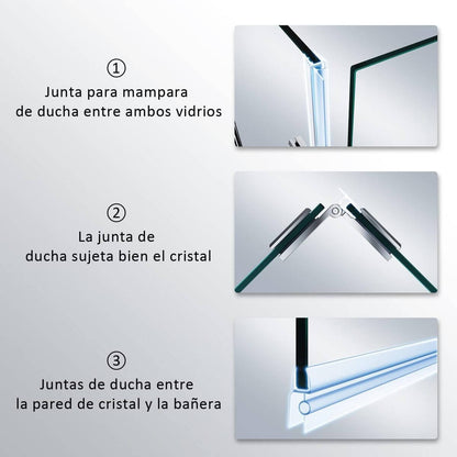 SONNI Mampara Bañera Abatible Serigrafiada 180°Cristal Templado 120x140cm, con Estabilizador y Perfil Aluminio