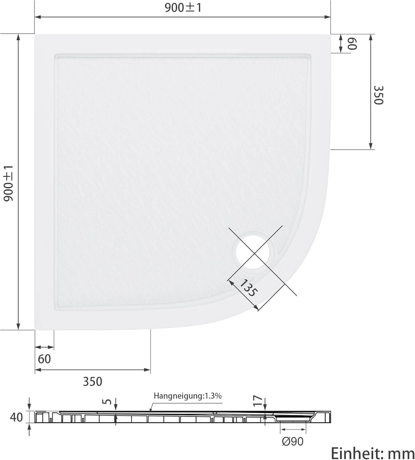 SONNI Plato de ducha ovalado de perfil bajo, con radio de 550 mm, extraplano, SMC, incluye desagüe