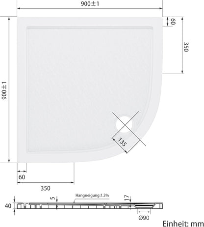 SONNI Plato de ducha ovalado de perfil bajo, con radio de 550 mm, extraplano, SMC, incluye desagüe