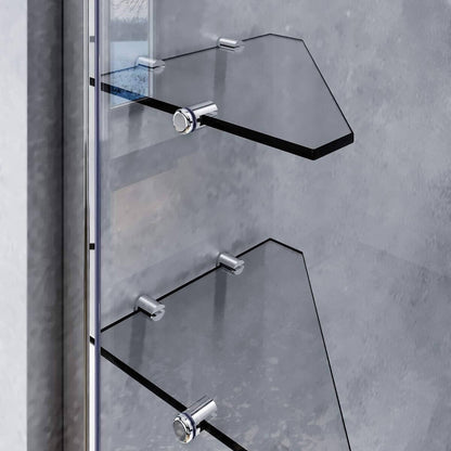 SONNI Mampara Bañera Plegable NANO 120 x 140 cm Cristal Templado 6mm Mamparas de Bañera Abatible 2 Hojas con Estantería y Toallero