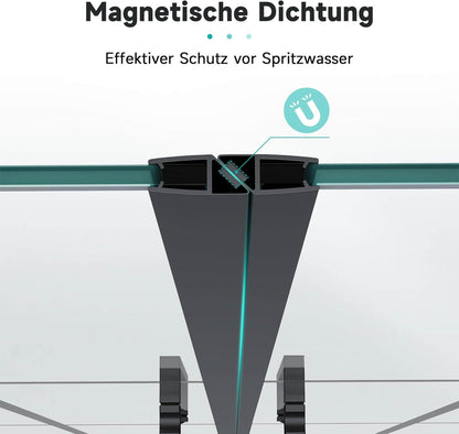 SONNI Puerta de ducha cristal templado, doble puerta corredera de cristal templado, rejilla negra mate, nanorecubrimiento de una cara, barra de sellado magnética