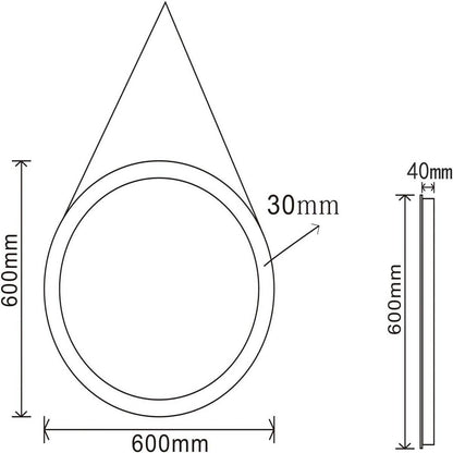 SONNI Espejo Baño con Luz Redondo 60 x 60 cm Espejo Baño LED Pared Antivaho Negro Interruptor Táctil con Cuerda Ajustable
