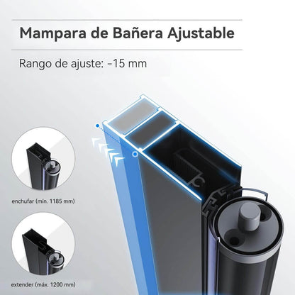 SONNI Mampara Bañera Negra Abatible Cuadros 180°NANO Cristal Templado 80x140cm, con Perfil Negro