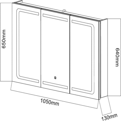 SONNI Armario Espejo Baño con Luz 105 x 65 cm Bisagra Conductora Interruptor Táctil 3 Puertas,Espejo de Baño con Armario y LED,Acero Inoxidable Enchufe para Afeitadora 5 Estantes