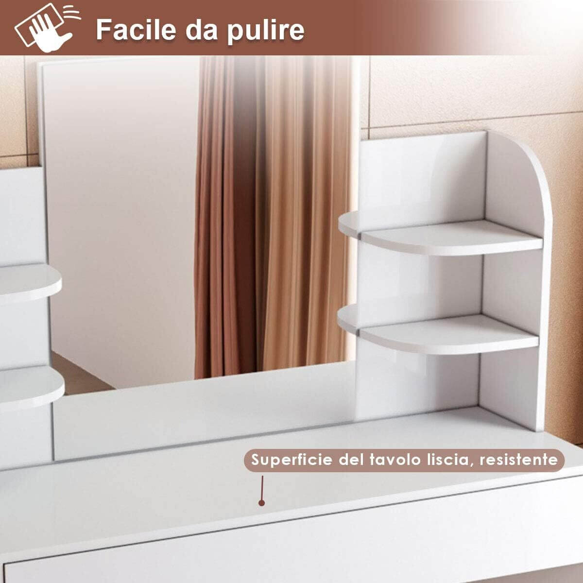 SONNI Mesa Maquillaje con Luz con Espejo y Taburete, Tocador Maquillaje con Luz, Tocador Blanco con 4 Estantes,108x40x140cm