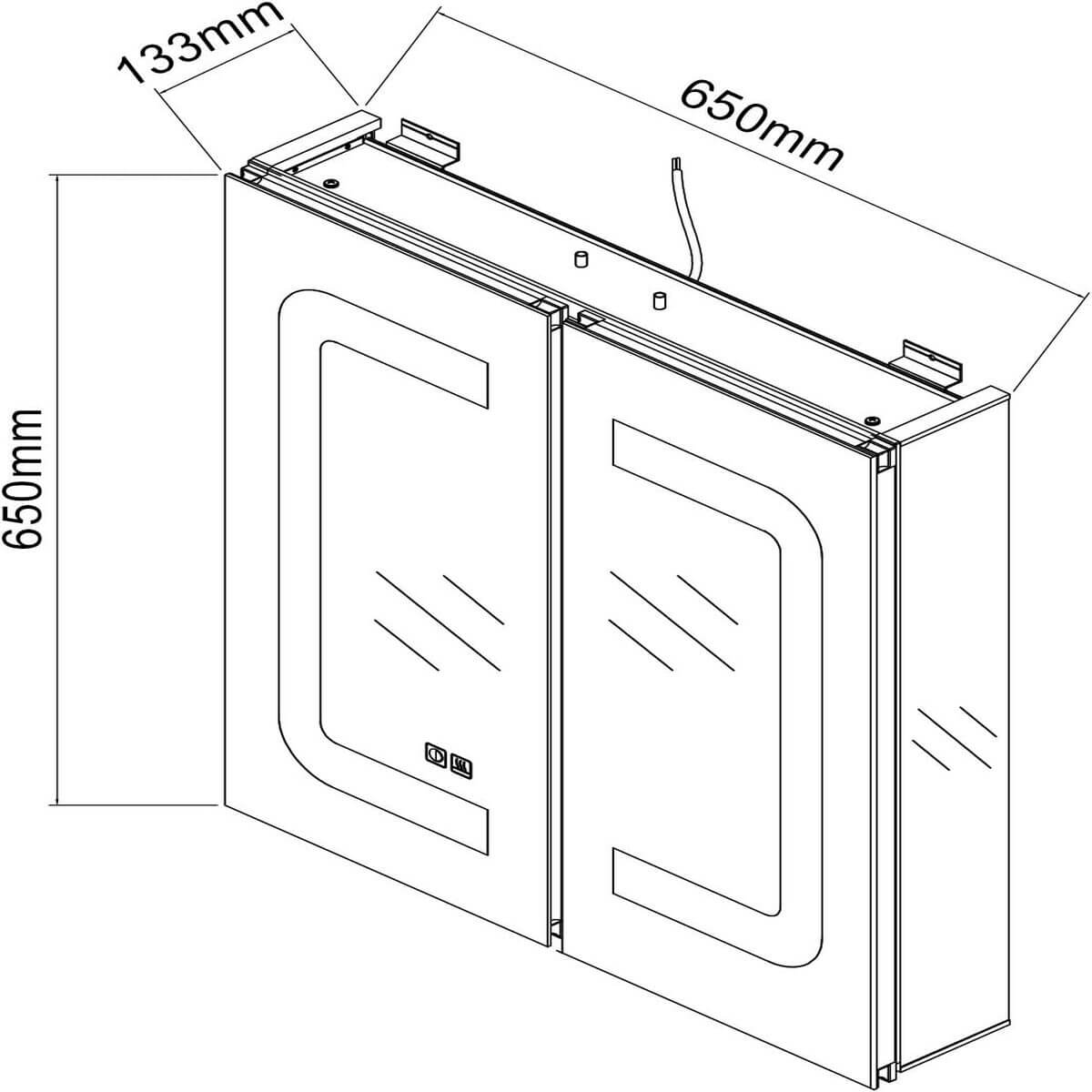 SONNI Armario Espejo Baño con Luz 65 x 65 cm Bisagra Conductora Antivaho,Interruptor Táctil,2 Puertas,Espejo de Baño con Armario y LED,Aluminio y Enchufe para Afeitadora