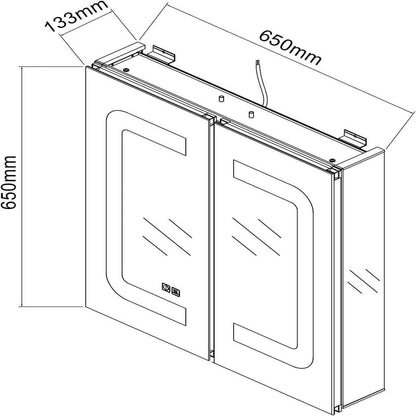 SONNI Armario Espejo Baño con Luz 65 x 65 cm Bisagra Conductora Antivaho,Interruptor Táctil,2 Puertas,Espejo de Baño con Armario y LED,Aluminio y Enchufe para Afeitadora