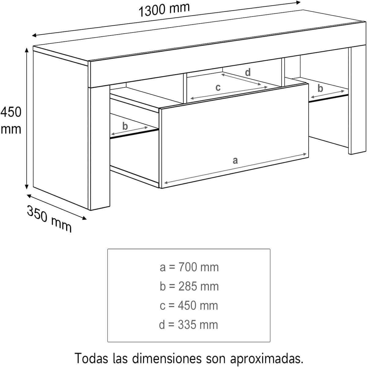 SONNI Mueble TV Blanco con Luz LED Ajustable de 12 Colores con Mando a Distancia, Mesa TV Sálon Madera con Estantes Cristal 130 CM
