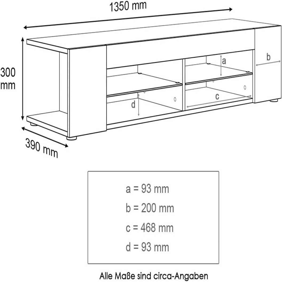 SONNI Mueble TV Negro Brillo con Luces LED 12 Colores LED,Mesa de Salón para TV Estantes de Cristal 135 cm
