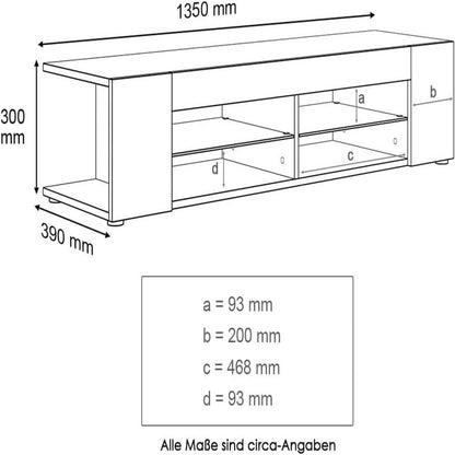 SONNI Mueble TV Negro Brillo con Luces LED 12 Colores LED,Mesa de Salón para TV Estantes de Cristal 135 cm