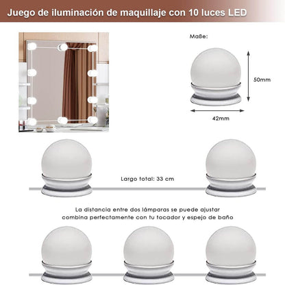 SONNI Mesa Maquillaje con Luz con Espejo y Taburete, Tocador Maquillaje con Luz, Tocador Blanco con 4 Estantes,108x40x140cm