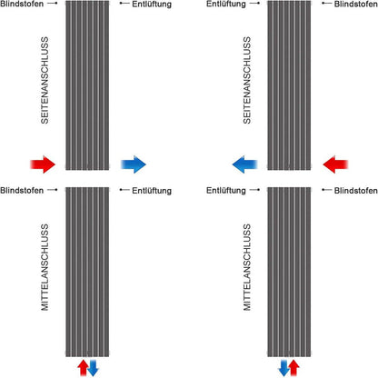 SONNI Radiador vertical blanco 1800 x 236 mm con multibloque, diseño termostático, cromo, una sola pieza, radiador tubular de baño, conexión central una/doble capa Sí y No Multibloque