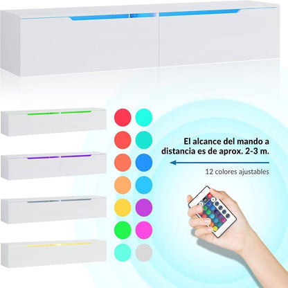 SONNI Mueble TV con Luz LED Regulables de 12 Colores,Mueble de Salón Blanco 160/180x35x30cm