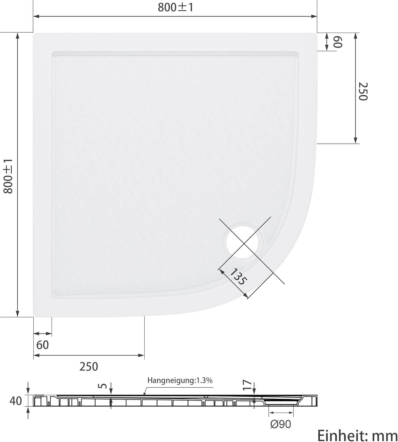 SONNI Plato de ducha ovalado de perfil bajo, con radio de 550 mm, extraplano, SMC, incluye desagüe