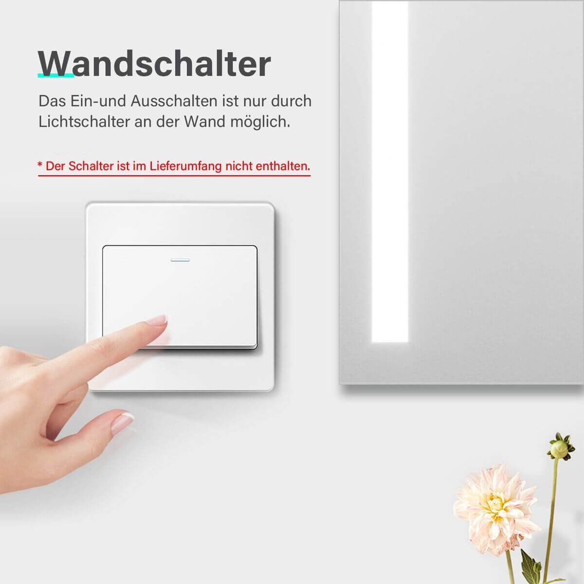 SONNI baño espejo LED espejo de baño con iluminación interruptor de pared 80x60cm