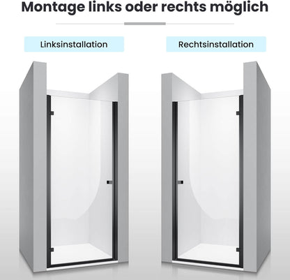 SONNI Puerta de ducha Puerta de ducha Puerta de ducha Negro 6 mm Vidrio templado Barra de protección al agua Atracción magnética