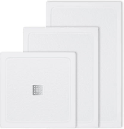 SONNI Plato de ducha cuadrado de con diseño plano, plato de ducha antideslizante, material SMC, drenaje central, incluye desagüe