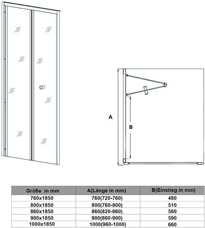 SONNI Cabina de ducha con puerta plegable y pared lateral