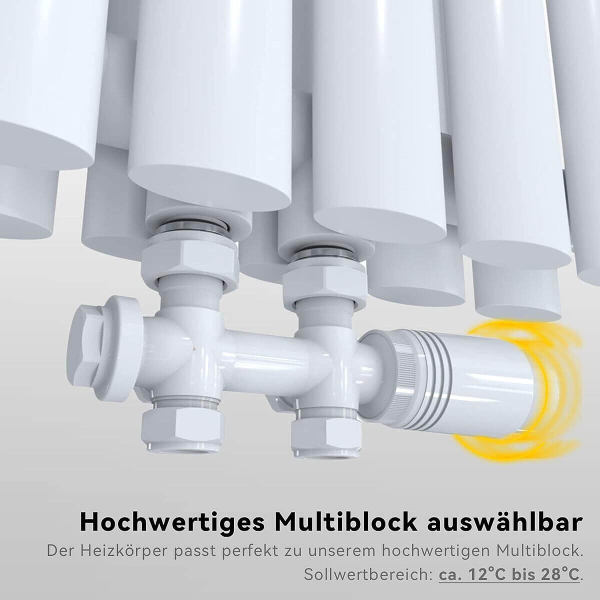 SONNI Radiador vertical blanco 1800 x 236 mm con multibloque, diseño termostático, cromo, una sola pieza, radiador tubular de baño, conexión central una/doble capa Sí y No Multibloque