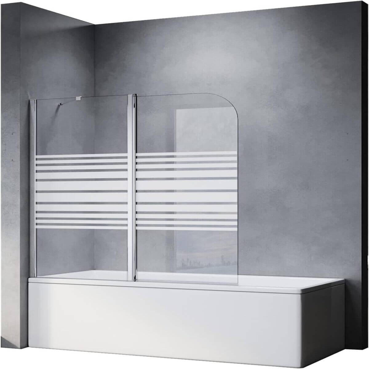 SONNI Mampara Bañera Abatible Serigrafiada 180°Cristal Templado 120x140cm, con Estabilizador y Perfil Aluminio