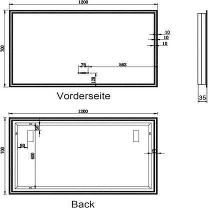 SONNI Espejo Baño con Luz Bluetooth 5.0 y Antivaho 120x70 cm Espejo de Baño con Luz LED Interruptor Táctil,con Reloj/Indicador de Temperatura,IP65