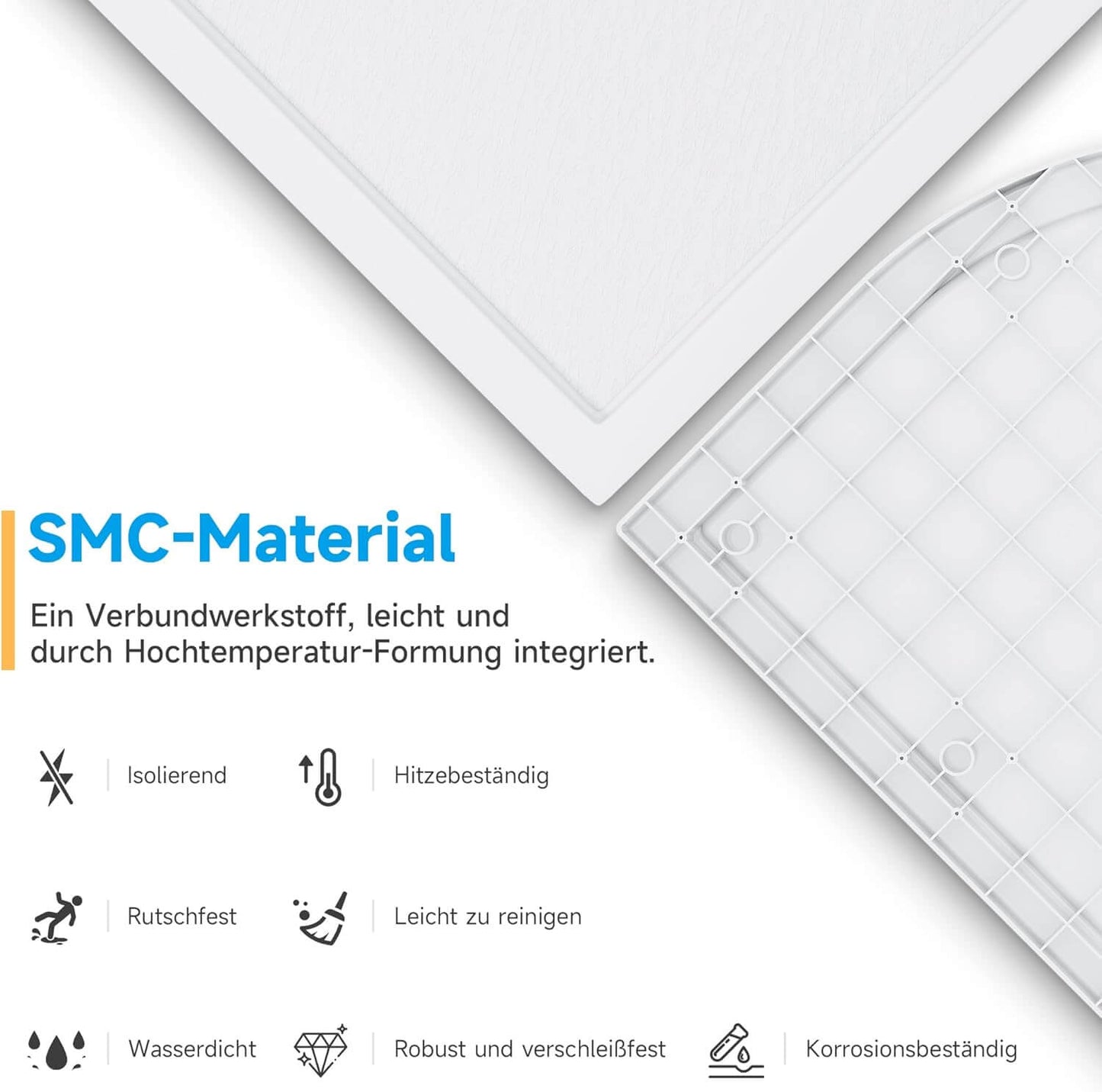 SONNI Plato de ducha ovalado de perfil bajo, con radio de 550 mm, extraplano, SMC, incluye desagüe