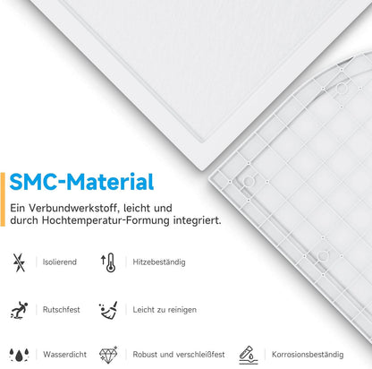 SONNI Plato de ducha ovalado de perfil bajo, con radio de 550 mm, extraplano, SMC, incluye desagüe