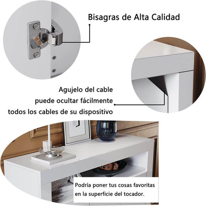 SONNI Aparador Blanco Brillo con 3 Puertas,Mueble Comedor Brillante con Iluminación LED 116x35x93cm,Armario Entrada para Salón/Cocina