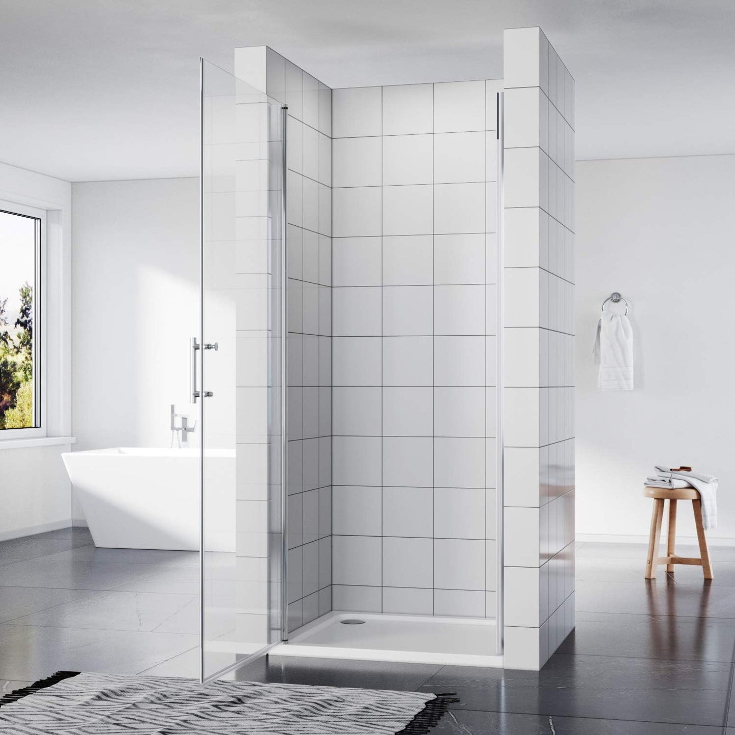 SONNI Mampara de Ducha Puerta Enrasada Vidrio 5mm Templado Transparente