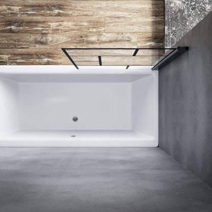 SONNI Mampara Bañera Negra Abatible Cuadros 180°NANO Cristal Templado 80x140cm, con Perfil Negro