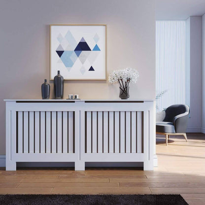 SONNI Cubierta de Radiador Blanco Moderno,Madera,Listón Vertical,Cubre de Calefacción Pequeño/Mediano/Extra Grande