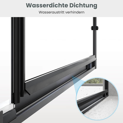 SONNI Puerta de ducha articulada con bisagra para ducha, cristal templado negro de 6 mm, con cristal lateral, barra de protección contra el agua, atracción magnética