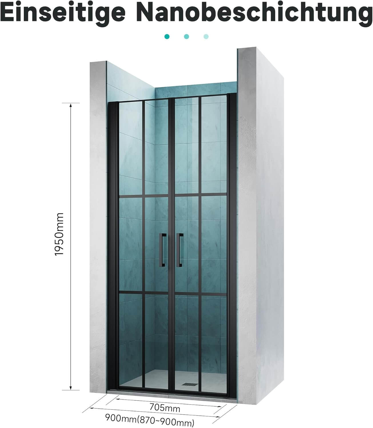 SONNI Puerta de ducha cristal templado, doble puerta corredera de cristal templado, rejilla negra mate, nanorecubrimiento de una cara, barra de sellado magnética