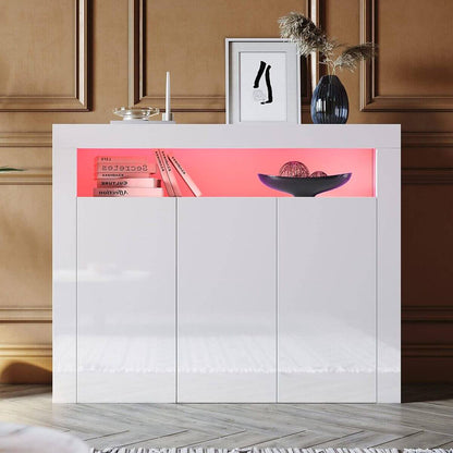 SONNI Aparador Blanco Brillo con 3 Puertas,Mueble Comedor Brillante con Iluminación LED 116x35x93cm,Armario Entrada para Salón/Cocina