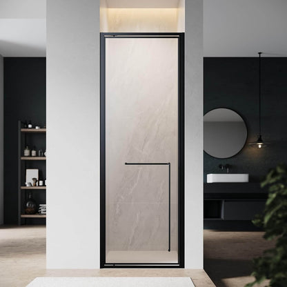 SONNI Puerta de ducha articulada con bisagra para ducha, cristal templado negro de 6 mm, con cristal lateral, barra de protección contra el agua, atracción magnética