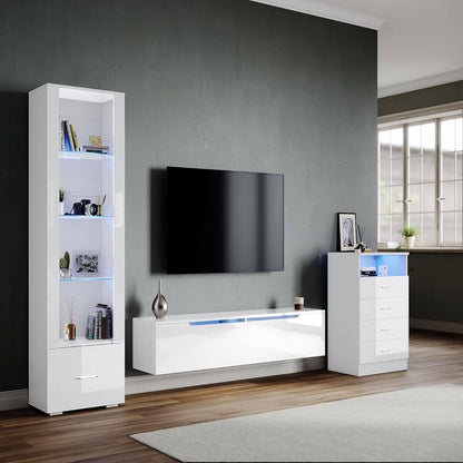 SONNI Mueble TV con Luz LED Regulables de 12 Colores,Mueble de Salón Blanco 160/180x35x30cm
